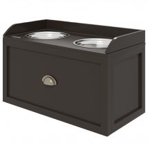 PawHut Station d'alimentation Élévateur de gamelles 2 Gamelles, 2 Bols en Acier Inoxydable, 1 Espace de Rangement, 60 x 30 x 36 cm, Marron