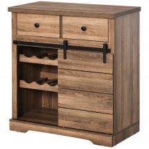 HOMCOM Buffet avec 2 Tiroirs, Étagères Ouvertes et Porte-Bouteilles, Buffet de Cuisine Rustique en Bois et Métal, 80x39x86 cm, Bois naturel