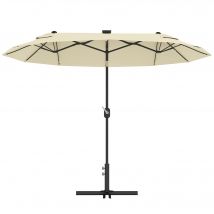 Outsunny Ombrellone Doppio avec Luci LED et Base en Croix, en Polyester et Acier, 295x150x219 cm, Blanc Crème