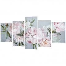 HOMCOM Impression sur Toile avec Pivoines, 5 Pièces pour Maison et Bureau, Toile en Bois de Pin et Peinture à l'Eau, 200x100cm, Multicolore