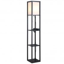 HOMCOM Moderne Stehlampe, Platzsparende Bodenlampe mit Regalen aus Baumwolle, MDF 26 x 26 x 160 cm Schwarz und Weiß   Aosom