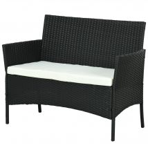Outsunny Canapé de Jardin à 2 Places avec Coussin et Accoudoirs en Rotin PE et Acier, 100x54x80cm, Noir