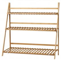 Outsunny Bambus Pflanzenregal, Blumenregal, klappbarer Pflanzenständer, 3 Regale, 98 x 37 x 96,5 cm für Innen Balkon Garten Terrasse   Aosom