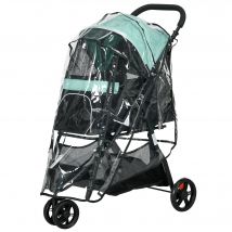 PawHut Poussette de chien pliante, avec protection contre la pluie, 2 porte-gobelets, Bleu + Vert