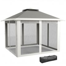 Outsunny Gazebo d'Extérieur à Hauteur Réglable avec Moustiquaires, en Métal et Tissu Oxford, 3,3x3,3x2,8 m, Gris Foncé