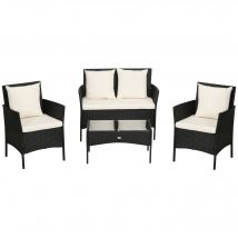 Outsunny Ensemble de Jardin 4 Pièces en Rotin avec 2 Chaises, Fauteuil de Jardin 2 Places et Table Basse