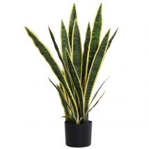 Outsunny Sanseveria Artificielle Plante Fausse Réaliste avec Pot, Ø15cm x 80cm, Vert et Jaune
