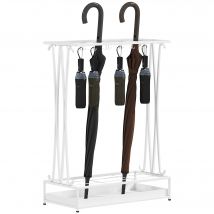 HOMCOM Porte-Parapluie Moderne en Acier avec 21 Emplacements et 24 Crochets Bac de Récupération Amovible pour Entrée 50x24x68 cm Blanc