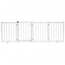 PawHut Barrière Pliable pour Chiens Petite/Moyenne Taille avec Serrure en Bois 237,5x36x80cm - Blanc