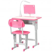 HOMCOM Ensemble Table et Chaise pour Enfants 6-12 Ans Hauteur Réglable, Lampe LED, Pupitre et Porte-Stylo, Acier et MDF, Rose