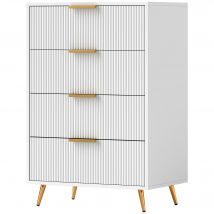 HOMCOM Commode de Chambre Moderne avec 4 Tiroirs Façades Ondulées Anti-renversement 60x40x90 cm Blanc