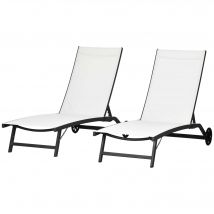 Outsunny Ensemble de 2 Chaises Longues de Jardin en Aluminium avec Dossier Inclinable et Roues 165x66x102 cm Crème