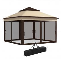 Outsunny Tonnelle 3x3 Réglable sur 3 Niveaux avec Parois Amovibles, en Acier et tissu Oxford, couleur Café et Beige