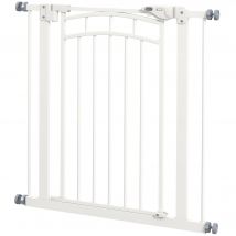 PawHut Hundeschutzgitter ausziehbar 74-80 cm, Doppelschloss, automatische Schließung, Treppengitter ohne Bohren, Höhe 76 cm, weiß   Aosom