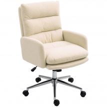 HOMCOM Chaise de bureau, chaise rembourrée pour bureau, fonction d'inclinaison, pivotante, à roulettes, crème
