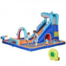 Outsunny Château Gonflable pour Enfants 3-8 Ans avec Gonfleur, Toboggan, Piscine et Mur d'Escalade