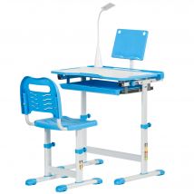 HOMCOM Ensemble Bureau d'École avec Chaise pour Enfants 6-12 Ans Hauteur et Inclinaison Réglable, Bleu