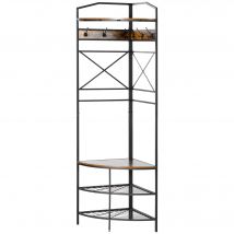 HOMCOM Porte-Manteau sur Pied Angulaire avec Banc et Porte-Chaussures en Style Industriel, 50x50x183cm, Marron