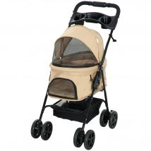PawHut Chariot pour chiens Hundebuggy, pliable, 2 Laisses de sécurité, 2 Porte-gobelets, 67 x 45 x 96 cm, Kaki