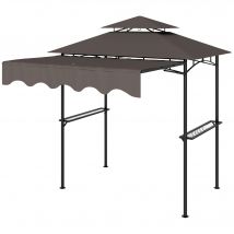 Outsunny Grillpavillon 242x149x248 cm résistant à l'eau, ignifuge, pavillon de jardin avec double toit Café
