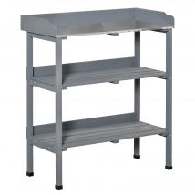 Outsunny Table de Plantation Table de Jardinage Table de Fleurs avec Plateau Métallique en Bois de Jardin Gris 76 x 37 x 89 cm
