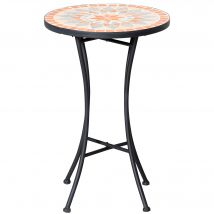 Outsunny Table d'appoint de jardin Ø35,5cm Ronde résistante aux intempéries de style mosaïque Table de camping en métal pour le salon, le bureau, l'extérieur et l'intérieur Jaune+Gris