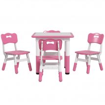 AIYAPLAY Ensemble Table et Chaises pour Enfants 5 pièces avec 4 Chaises Réglables 32x36x52.5-56 cm et Table 60x60x46-58 cm, Rose