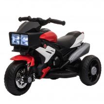 HOMCOM Moto Électrique pour Enfants 3-5 Ans (max. 25kg) avec 3 Roues, Lumières et Sons, Batterie 6V, Rouge, 86x42x52cm