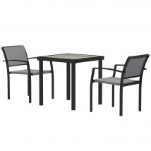 Outsunny Ensemble de 3 pièces pour repas en extérieur, table en imitation bois, 2 chaises, résistant aux intempéries, cadre en acier, mobilier de terrasse, Gris