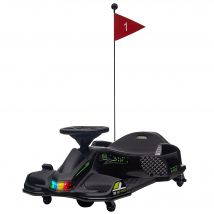 HOMCOM Go Kart Électrique pour Enfants 8-12 Ans Vitesse 3-8 km/h pour Drift avec Lumières et Musique, Noir