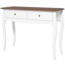 HOMCOM Tavolo Consolle Moderne avec 2 Tiroirs en Bois, 100x35x76,5 cm, Blanc et Marron Foncé