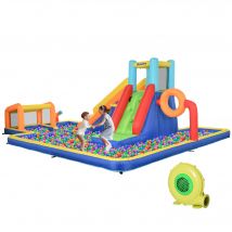 Outsunny Château Gonflable pour Enfants 3-8 Ans avec Toboggan, Mur, But et Panier, en Tissu Oxford, 590x460x220 cm