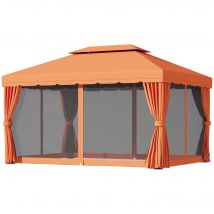 Outsunny Gazebo de Jardin 4x3m avec Double Toit et Rideaux Latéraux, Orange