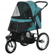 PawHut Poussette pour chiens pliante avec pare-soleil, fenêtre en filet, panier de rangement, Vert foncé, 111 x 58 x 107 cm