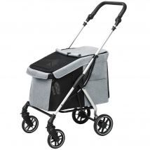 PawHut Poussette pour Animaux Légère et Pliable pour Chiens Petits avec Ventilation Optimale 80x48,5x106 cm Gris et Argent