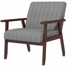 Fauteuil de chambre moderne HOMCOM rembourré en tissu et bois avec coutures tubulaires, gris