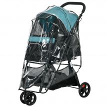 PawHut Haustierbuggy Hundebuggy, pliable, avec housse de pluie, 2 porte-gobelets, Bleu + Noir
