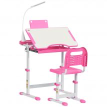 HOMCOM Bureau Scolaire Réglable avec Chaise pour Enfants de 6 à 12 Ans, 70x49.5x80-105 cm, Rose