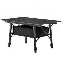 Table de camping Outsunny avec panier de rangement, ajustable en hauteur, pliable, en aluminium, noir