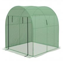 Outsunny Serre Tunnel pour Jardin 1,8x1,8x2m en Acier et PE Anti UV avec Portes Enroulables et Fenêtres, Vert