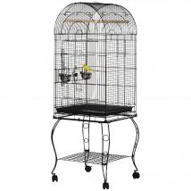 PawHut Cage pour Oiseaux et Canaris, Volière avec Roues en Métal Noir 51x51x153 cm