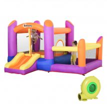 Outsunny Château Gonflable pour Enfants de Jardin, Parc Aquatique Gonflable avec Toboggan, Trampoline et Piscine, Multicolore, 280x250x170cm