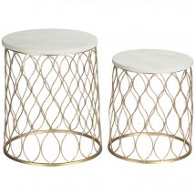 Outsunny Lot de 2 Tables d'Appoint de Jardin Tables Basses Design Rétro en Fil de Fer Table en Métal Mobilier de Jardin Extérieur Balcon Acier Doré + Blanc Ø41 x 46 cm