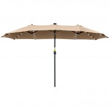 Outsunny Parasol Double 450x265x240 cm avec 48 Lumières LED Manivelle Protection Solaire pour Terrasse Balcon Piscine Kaki