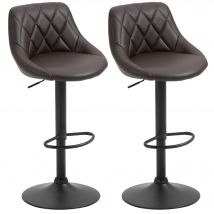 HOMCOM Lot de 2 Tabourets de Bar, Hauteur Réglable avec Base en Métal et Assise en Simili Cuir, Tabourets Modernes avec Dossier et Repose-Pieds, 46x48x83-104 cm, Marron et Noir