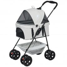 PawHut Chariot pour animaux de compagnie 3-en-1, chariot pour chiens pliable à 4 roues avec sac de transport détachable pour chiens et chats, Gris
