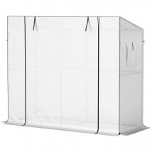 Outsunny Mini-serre adossée avec porte à enroulement et fenêtres en filet, résistant aux UV, pour fleurs, semis, plantes, Blanc