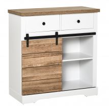 HOMCOM Buffet de Cuisine Rustique avec 2 Tiroirs, Étagères Ouvertes et Porte-Bouteilles, en Bois et Métal, 80x39x86 cm