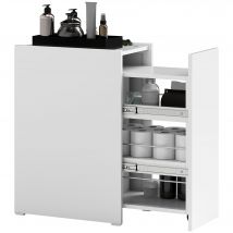 HOMCOM Meuble de salle de bain compact et étroit avec tiroir sur roulettes, 3 compartiments, 47 x 30 x 66,5 cm, blanc