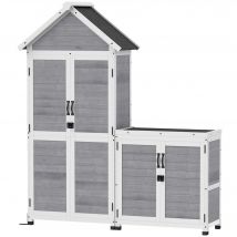 Outsunny Abri de jardin et armoire de rangement en bois avec toit incliné en asphalte, étagères et portes verrouillables, gris